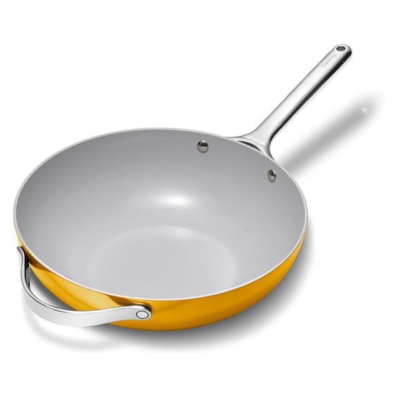 Non-Stick Stir Fry Pan - 12” Wok-Inspired Pan - Free From Chemicals - High-Sloped Walls - Stainless Steel Handles - Marigold