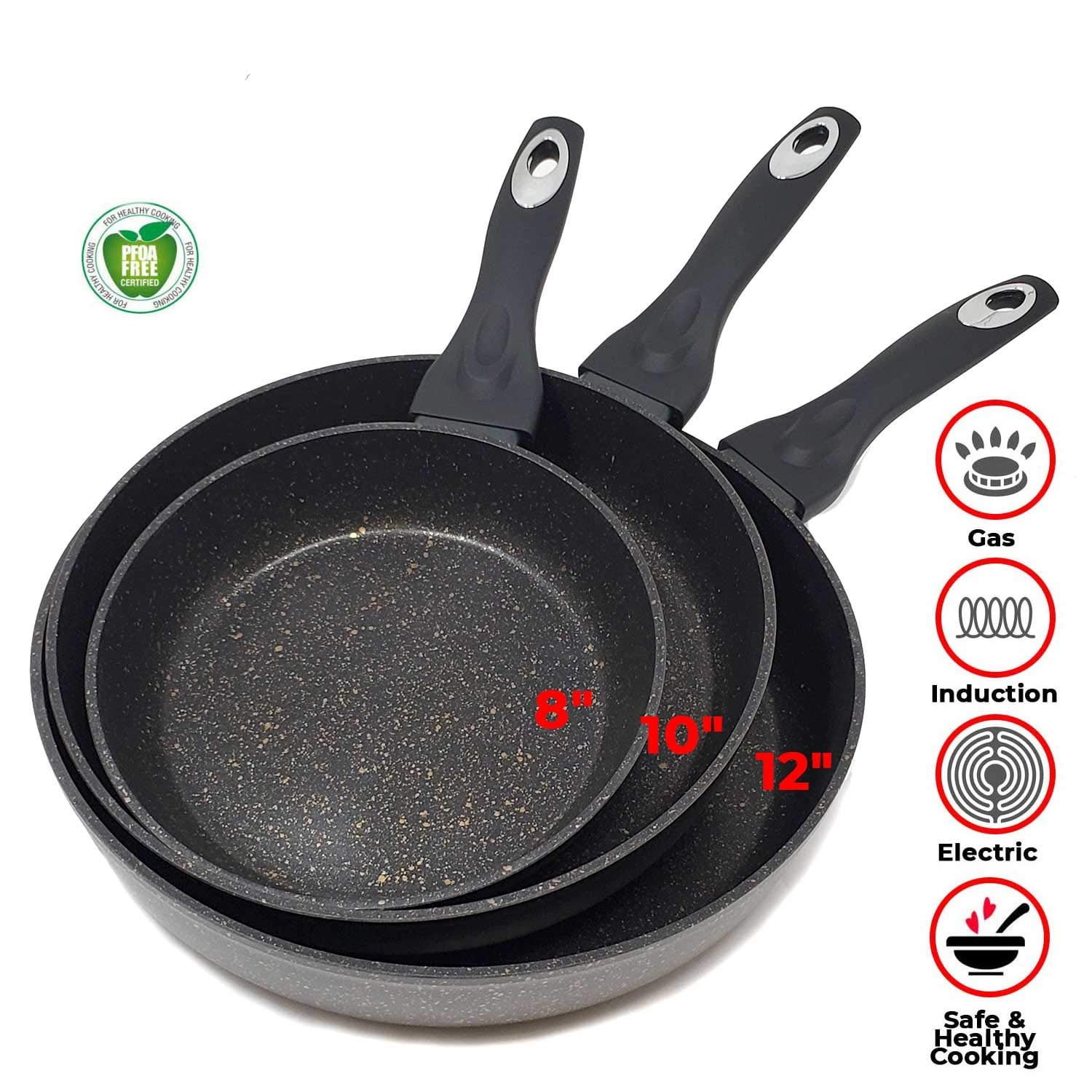 KITCHENLY Nonstick Frying Pans with Lids - Granite Frying Pans with Stone Coating | Nonstick Skillet Cooking Pan Set | Electric, GAS Induction