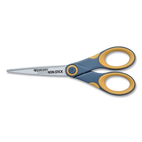Non-Stick Titanium Bonded Scissors, 7" Long, 3" Cut Length, Gray/yellow Straight Handle | Bundle of 2 Each