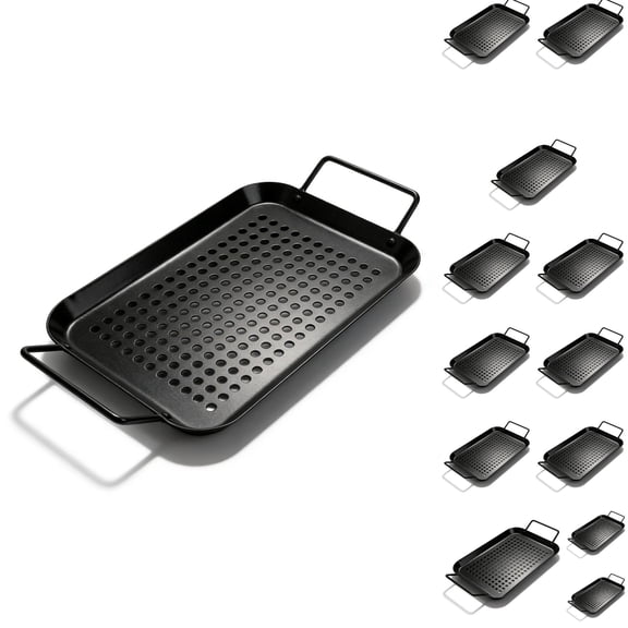 Non Stick Vegetable Grilling Tray With Handle And Drain Holes Rectangular Meat Draining Pan