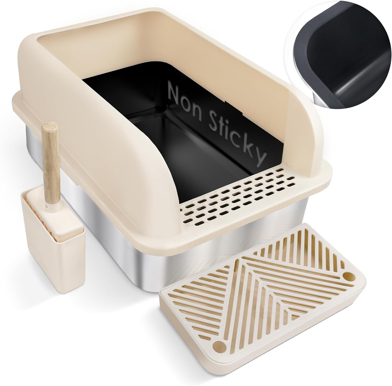 NonSticky Teflon Coated Stainless Steel Litter Box Extra Large Cat