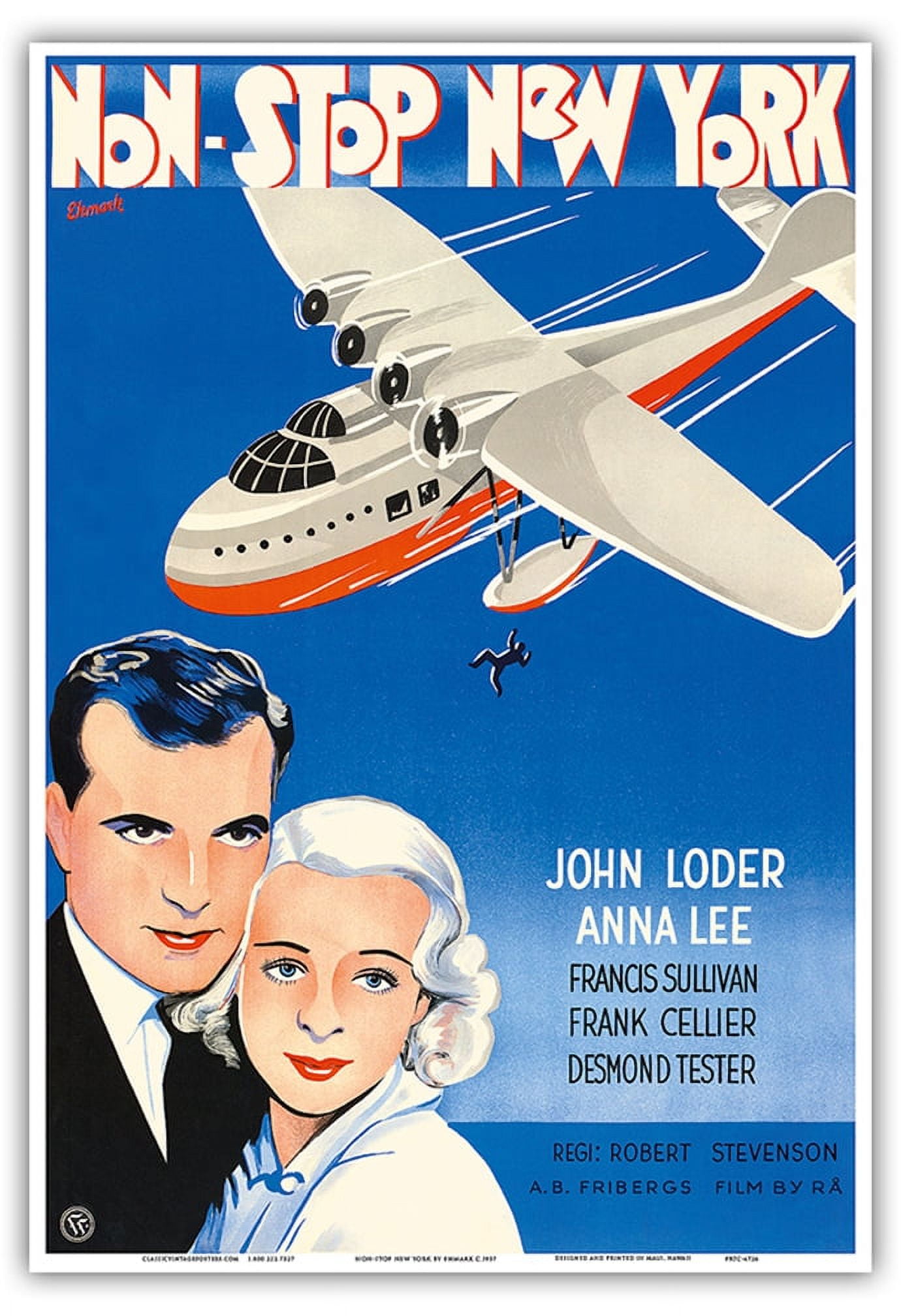 Non-Stop New York - Starring John Loder and Anna Lee - Directed by Robert  Stevenson - Vintage Film Movie Poster by Ehmark C.1937 - Fine Art Matte  Paper Print (Unframed) 20x26in - Walmart.com, image size:1380x2016