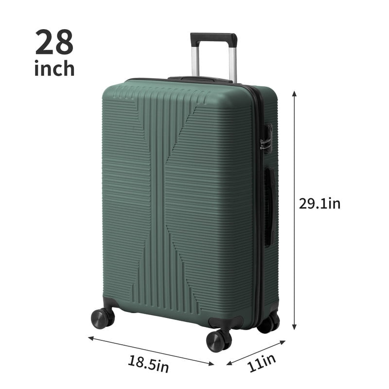 Alikpop 28 Inch Dark Green PP Hardside Spinner Luggage, Large Checked Suitcase with Combination Lock