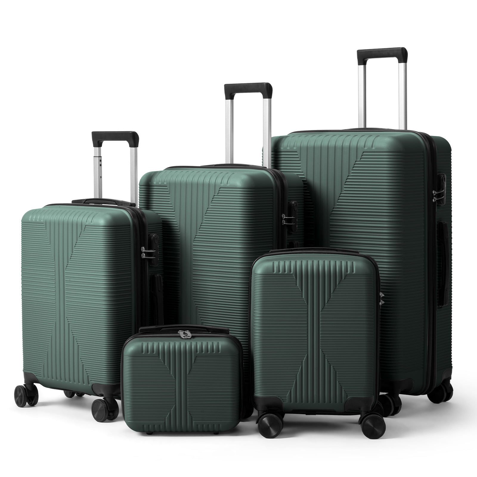 Non-TSA customs lock 5-in-1 PP trolley case, 12in, 16in, 20in, 24in, 28in, PP dark green