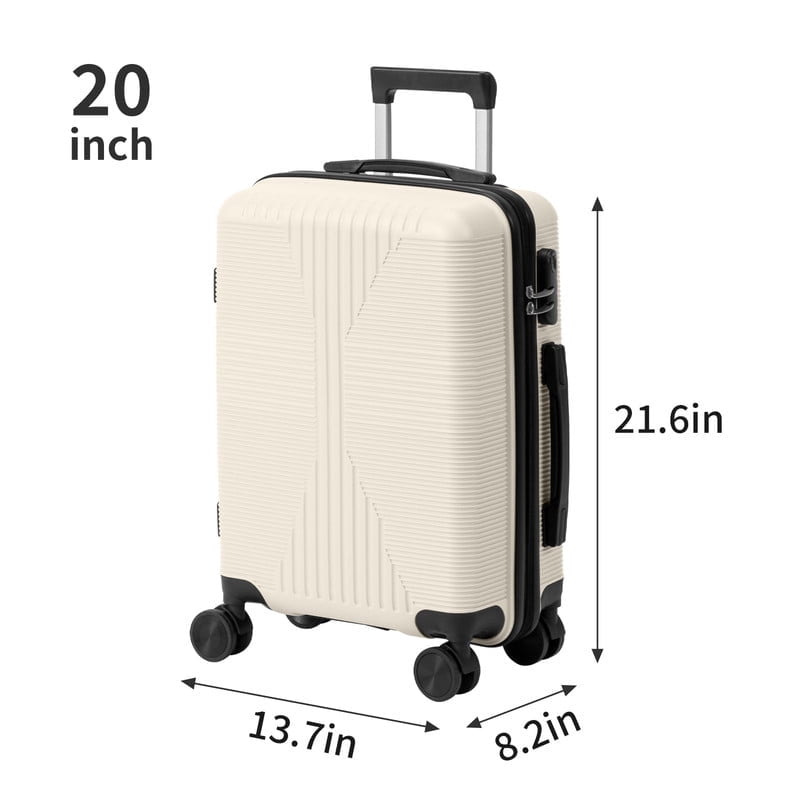 Alikpop 20 Inch Hardside PP Carry-On Luggage, Off-White Lightweight Spinner Suitcase with Non-TSA Lock
