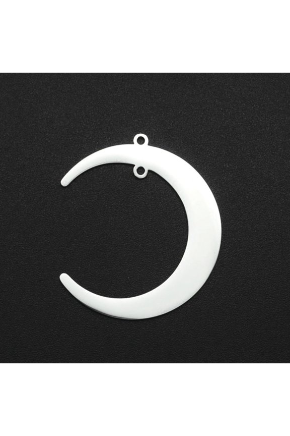 Non-201 Stainless Steel 2-Loop Link Pendants Laser Cut Crescent Stainless Steel Color 37x31x1mm Hole: 1.6mm