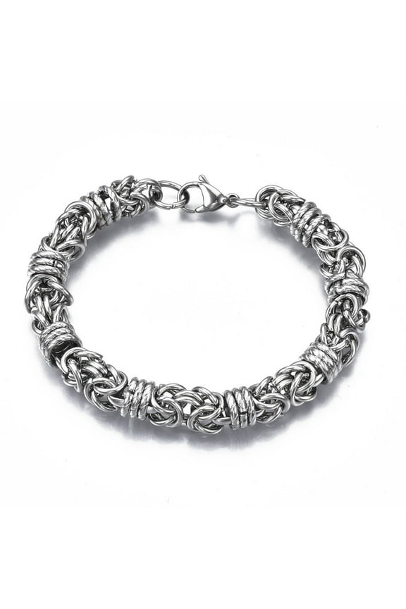 Non-Tarnish 201 Stainless Steel Byzantine Chain Bracelets Chainmaille Weaves Jewelry for Men Women Nickel Free Stainless Steel Color 8-1/2 inch(21.5cm)