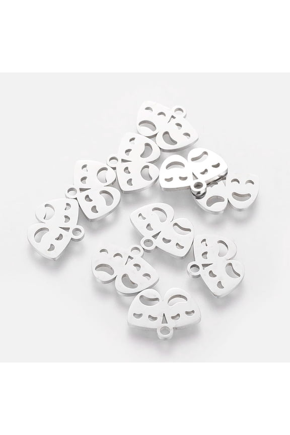 Non-Tarnish 201 Stainless Steel Charms Mardi Gras Charms Drama Mask Stainless Steel color 10x13x1mm Hole: 1.5mm