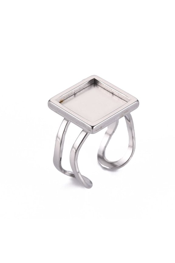 Non-Tarnish 201 Stainless Steel Cuff Pad Ring Settings Laser Cut Square Stainless Steel Color Tray: 12x12mm Size 7 1/4(17.5)~Size 8(18mm)