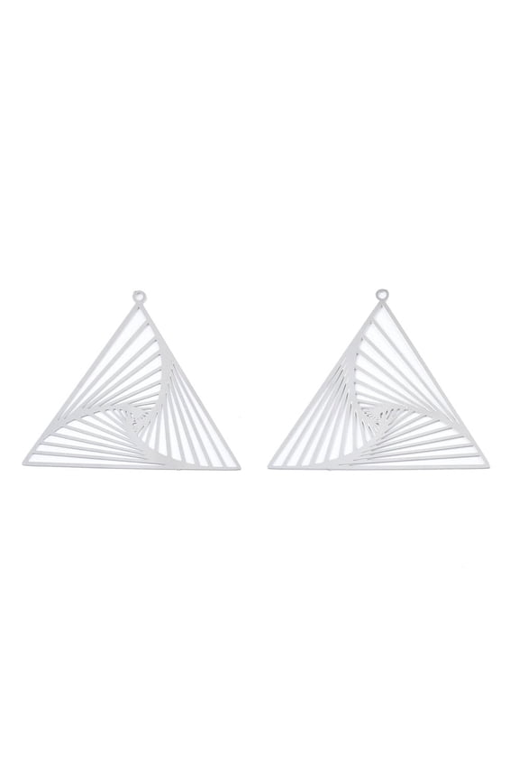 Non-201 Stainless Steel Filigree Pendants Etched Metal Embellishments Triangle Stainless Steel Color 33x38x0.2mm Hole: 1mm