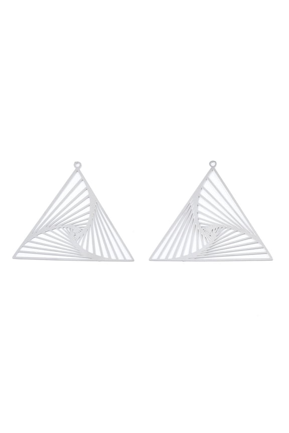 Non-Tarnish 201 Stainless Steel Filigree Pendants Etched Metal Embellishments Triangle Stainless Steel color 33x38x0.2mm Hole: 1mm 201 Stainless Steel