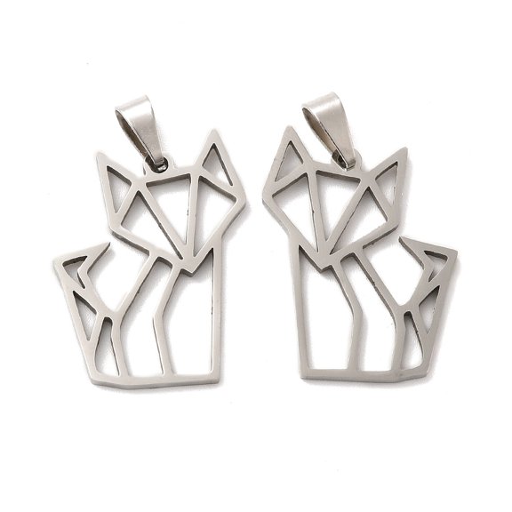 Non-Tarnish 201 Stainless Steel Origami Pendants Fox Outline Charms Stainless Steel Color 27x21x1.5mm Hole: 6.5x3mm