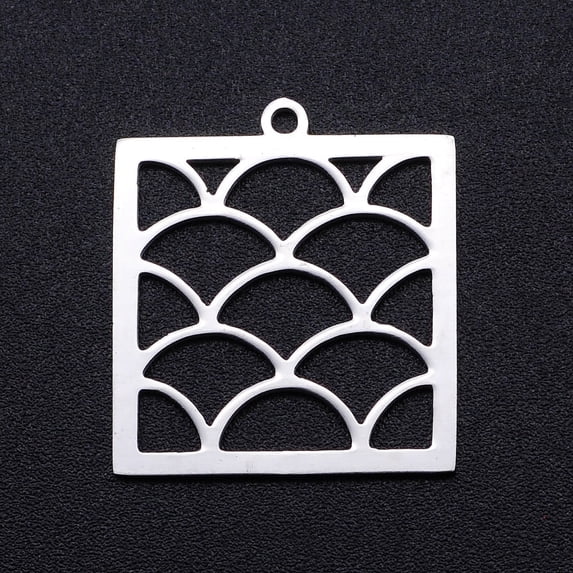 Non-201 Stainless Steel Pendants Filigree Joiners Findings Laser Cut Square with Spindrift Stainless Steel Color 22x20x1mm Hole: 1.4mm