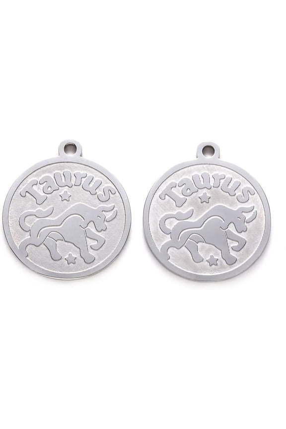 Non-Tarnish 201 Stainless Steel Pendants Flat Round with Twelve Constellation Laser Cut Stainless Steel color Taurus 25x22x1.5mm Hole: 2mm