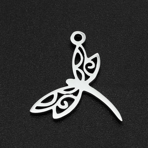 Non-Tarnish 201 Stainless Steel Pendants Laser Cut Dragonfly Stainless Steel Color 15x17.5x1mm Hole: 1.4mm