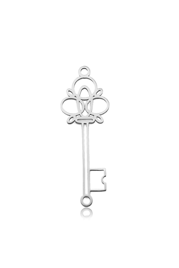 Non-Tarnish 201 Stainless Steel Pendants Laser Cut Key Stainless Steel Color 34.5x12x1mm Hole: 1.6mm
