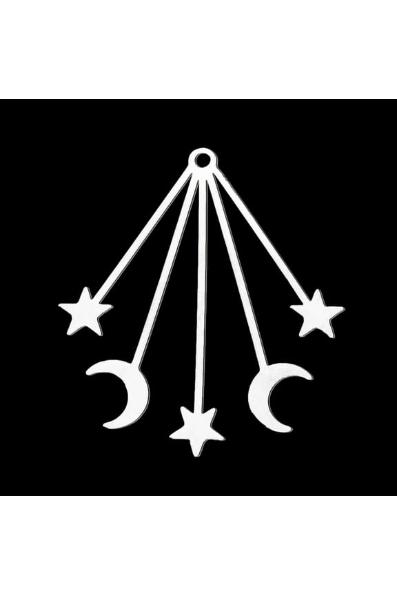 Non-Tarnish 201 Stainless Steel Pendants Laser Cut Moon with Star Stainless Steel Color 41x34.5x1mm Hole: 1.8mm DIY