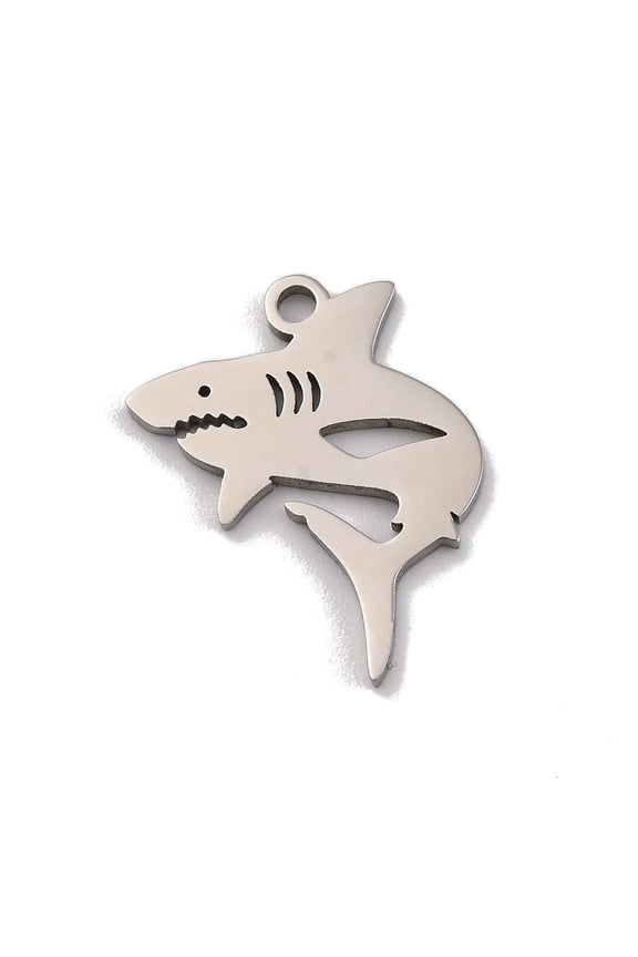 Non-201 Stainless Steel Pendants Laser Cut Sea Animal Charm Stainless Steel Color 17x14x1mm Hole: 1.5mm