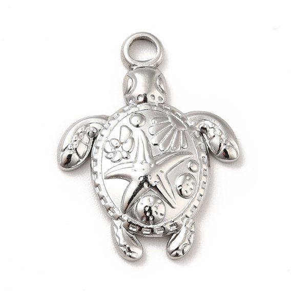 Non-Tarnish 201 Stainless Steel Pendants Tortoise with Starfish Charms Stainless Steel color 23.5x18x3mm Hole: 2.5mm