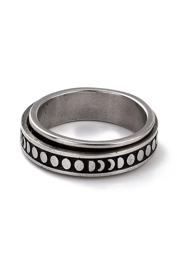Non-Tarnish 203 Stainless Steel Rotating Spinner Fidget Band Rings for Anxiety Stress Relief Stainless Steel Color Moon Phase Pattern Size 6 3/4(17.1mm) 6mm