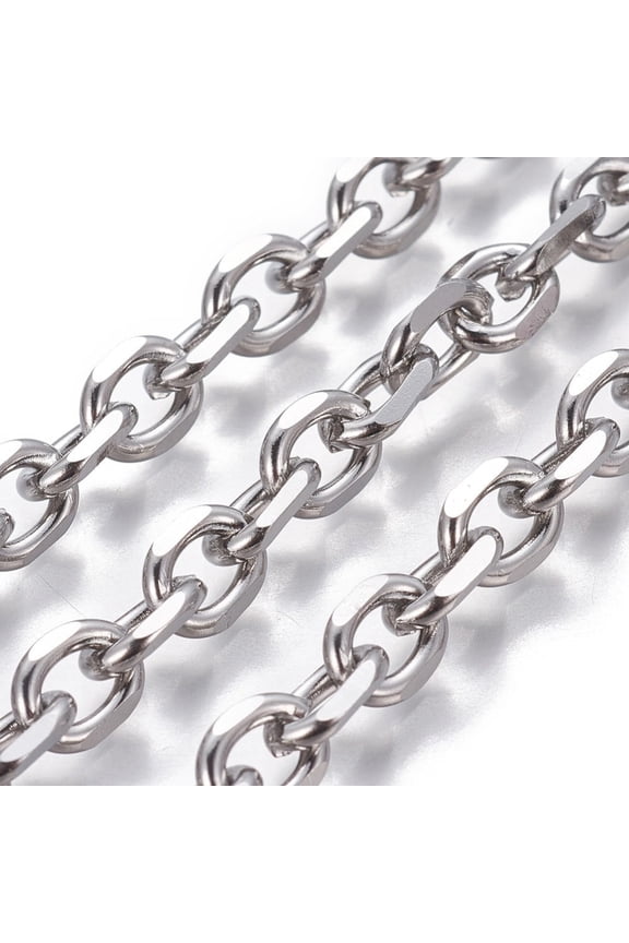 Non-Tarnish 3.28 Feet 304 Stainless Steel Cable Chains Diamond Cut Chains Unwelded Stainless Steel Color 8x6x1.5mm