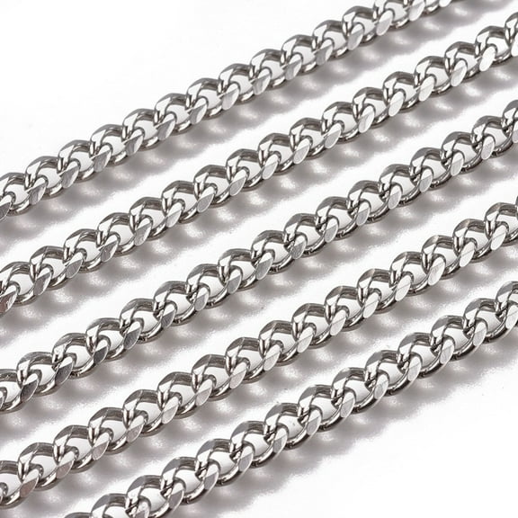 Non-Tarnish 3.28 Feet Handmade 304 Stainless Steel Cuban Link Chains Chunky Curb Chains Twisted Chains Unwelded Faceted Stainless Steel Color 7x5x2mm Wire: 1.4mm