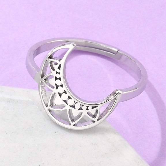 Non-304 Stainless Steel Adjustable Rings Moon Stainless Steel Color Size 6(16.5mm)