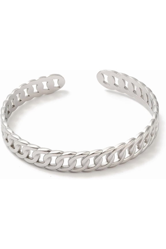 Non-Tarnish 304 Stainless Steel Bangles Curb Chain Cuff Bangles Jewelry for Women Stainless Steel color Inner Diameter: 2 inch(5.2cm)