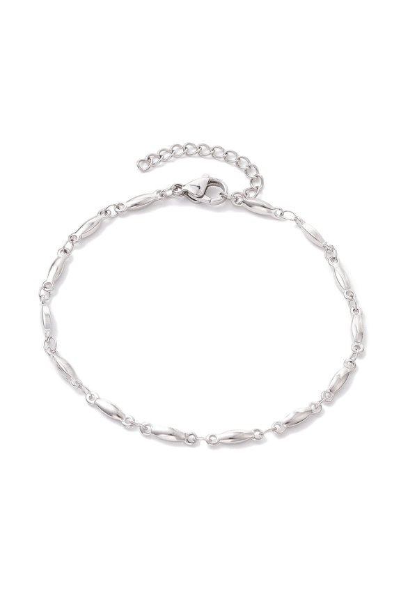 Non-Tarnish 304 Stainless Steel Bar Link Chain Bracelets for Women Stainless Steel Color 7-1/2 inch(19cm)