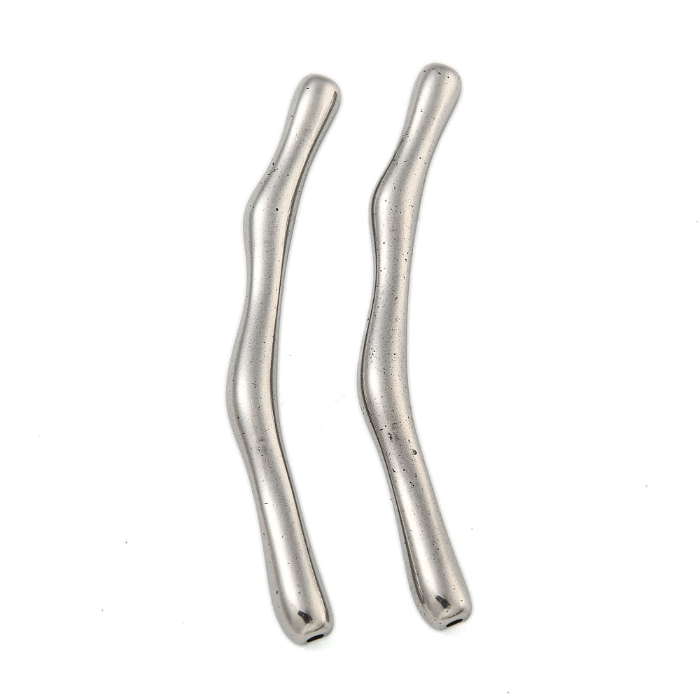 Non-Tarnish 304 Stainless Steel Beads Curved Tube Stainless Steel Color 65x5.5x5mm Hole: 1.8mm