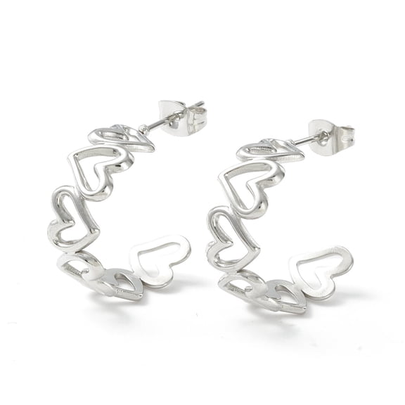 Non-Tarnish 304 Stainless Steel C-shape Stud Earrings Heart Wrap Half Hoop Earrings for Women Stainless Steel color 19.5x25x8mm Pin: 0.8mm