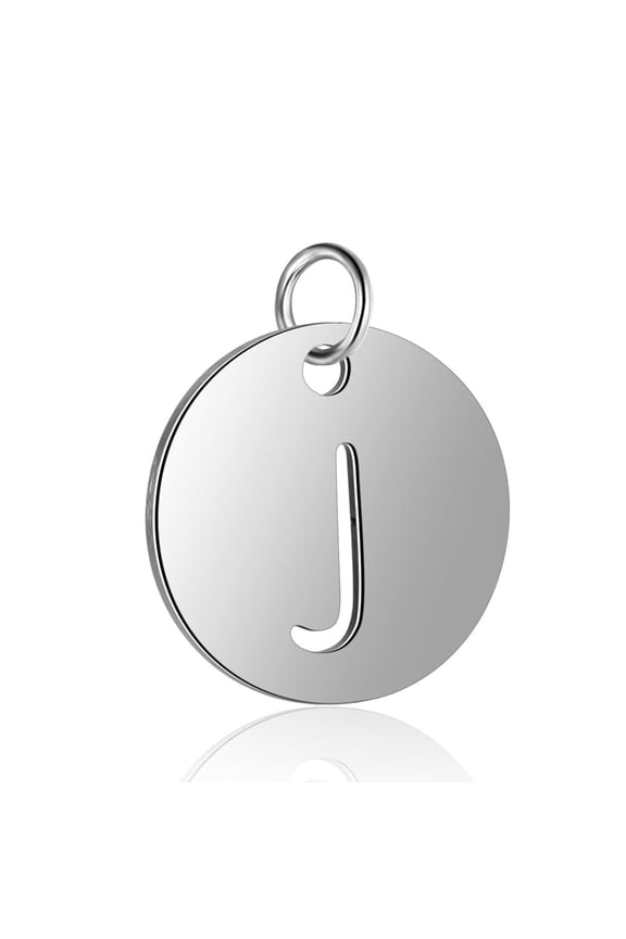Non-304 Stainless Steel Charms Flat Round with Letter Stainless Steel Color Letter.J 12x1mm Hole: 2.5mm