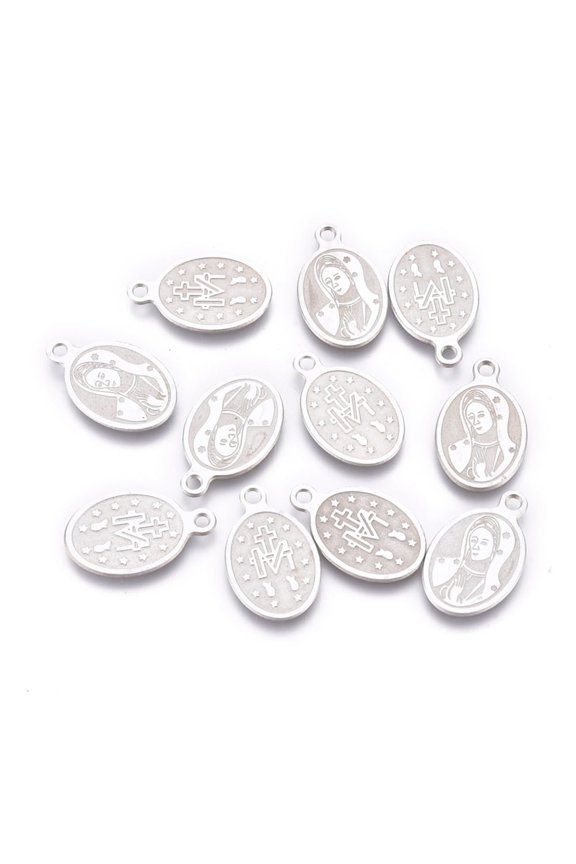 Non-304 Stainless Steel Charms Laser Cut Oval with Stainless Steel Color 14.5x9x0.6mm Hole: 1.4mm