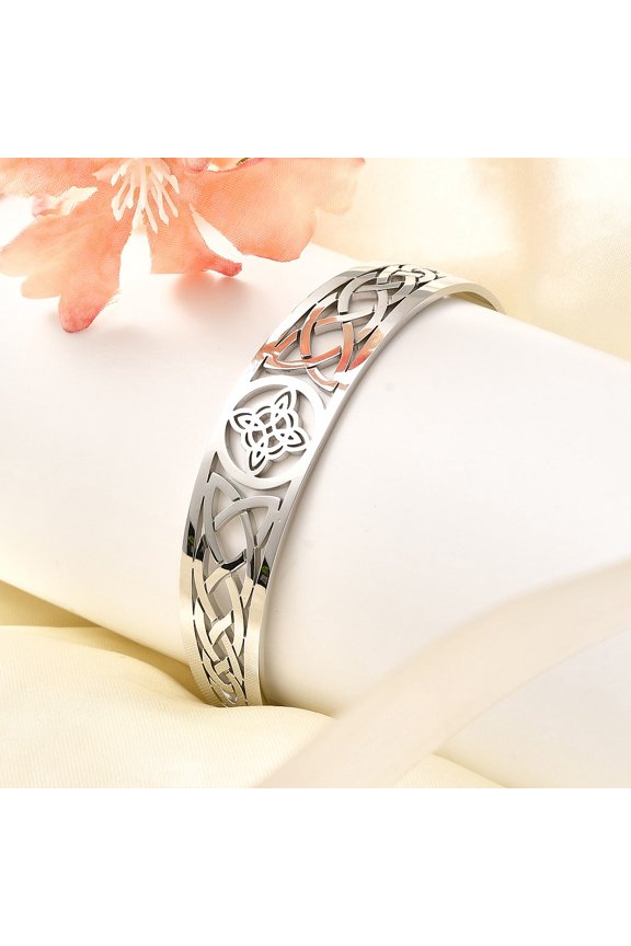 Non-Tarnish 304 Stainless Steel Cuff Bangles Hollow Witch Knot Bangles for Women Stainless Steel Color 1/4~5/8 inch(0.6~1.5cm) Inner Diameter: 2x2-1/2 inch(5x6.5cm)