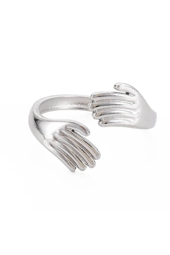 Non-304 Stainless Steel Double Hand Hug Open Cuff Ring for Women Stainless Steel Color US Size 8(18.1mm)