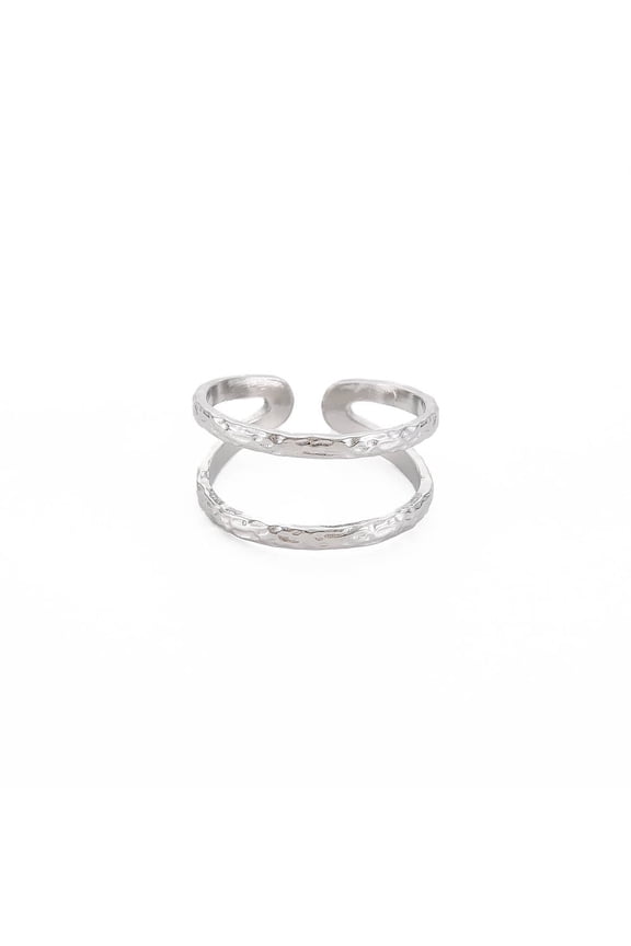 Non-304 Stainless Steel Double Line Open Cuff Ring for Women Stainless Steel Color Size 8(18.1mm) 2pc