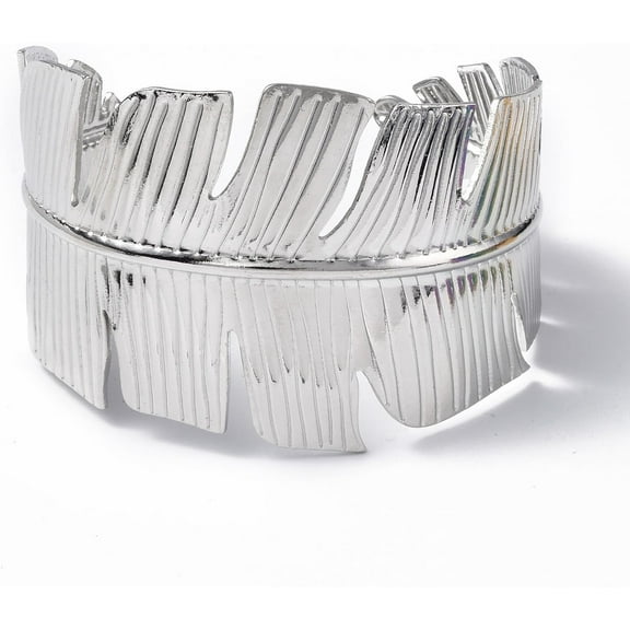 Non-Tarnish 304 Stainless Steel Feather Open Cuff Bangle for Women Stainless Steel Color Inner Diameter: 2-1/8x2-3/8 inch(5.35cmx6cm)
