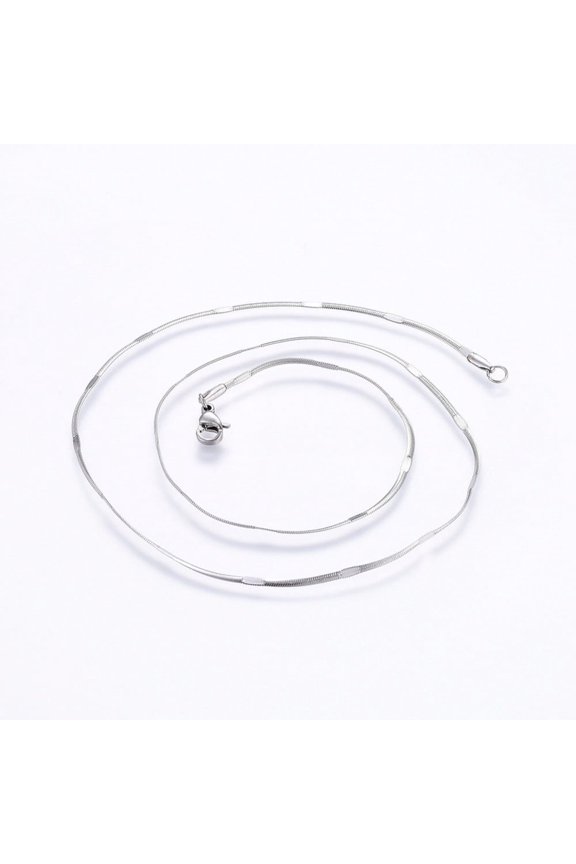 Non-304 Stainless Steel Flat Snake Chain Necklaces with Lobster Claw Clasps Stainless Steel Color 17.7 inch(45cm) 1.7x0.5mm