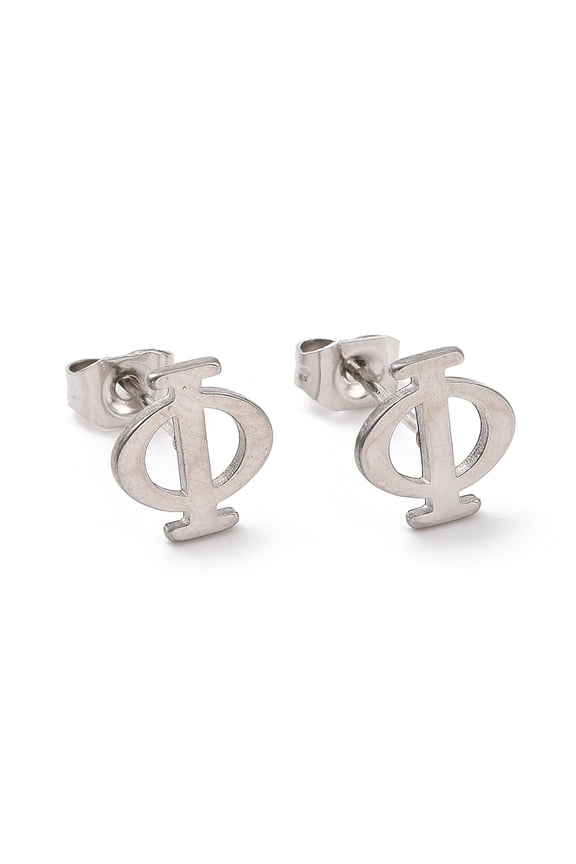 Non-Tarnish 304 Stainless Steel Greek Letter Phi Stud Earrings Mathematical Symbol for Women Men Stainless Steel color 8.5x8mm Pin: 0.7mm