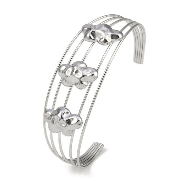 Non-304 Stainless Steel Hollow Open Cuff Bangles Cloud 2-3/4~2-7/8 inch(6.9~7.3cm)x1-7/8 inch(4.7cm) 304 Stainless Steel