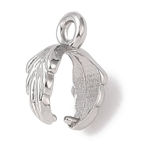 Non-Tarnish 304 Stainless Steel Ice Pick Pinch Bails Leaf Stainless Steel Color 10.5x4mm Hole: 1.4mm Pin: 0.8mm