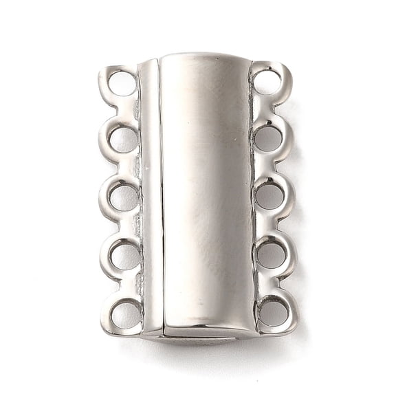 Non-Tarnish 304 Stainless Steel Multi-Strand Magnetic Slide Clasps 5-Strand 10-Hole Rectangle Stainless Steel Color 28x18.5x6mm Hole: 2.5mm