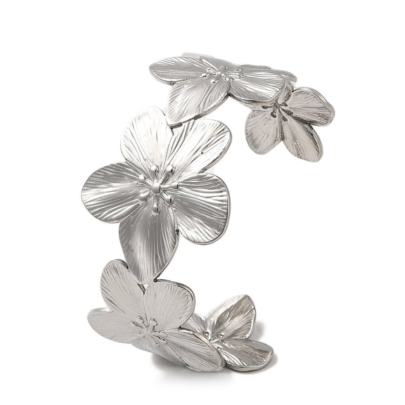 Non-304 Stainless Steel Open Cuff Bangles Flower Inner Diameter: 2-1/2x1-7/8 inch(6.4x4.9cm) Wide: 32mm