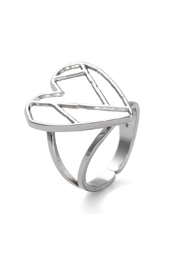 Non-304 Stainless Steel Open Cuff Ring Components Bezel Cup Ring Settings Heart Stainless Steel Color Inner Diameter: 16.6mm