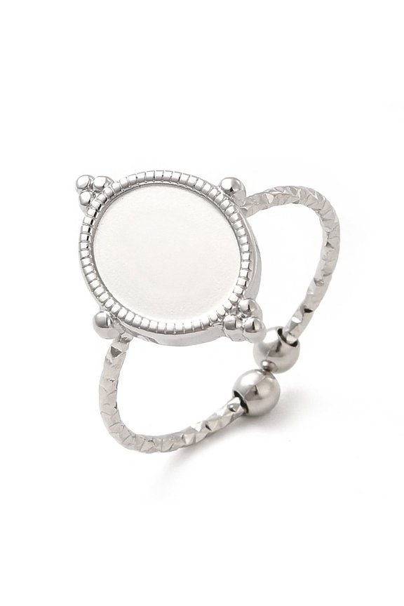 Non-304 Stainless Steel Open Cuff Ring Findings Ring Setting Oval Stainless Steel Color US Size 7 3/4(17.9mm) Tray: 10x8mm