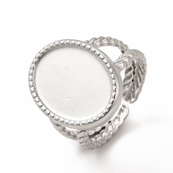 Non-Tarnish 304 Stainless Steel Open Cuff Ring Settings Oval Stainless Steel Color US Size 7(17.3mm) Tray: 16x12mm