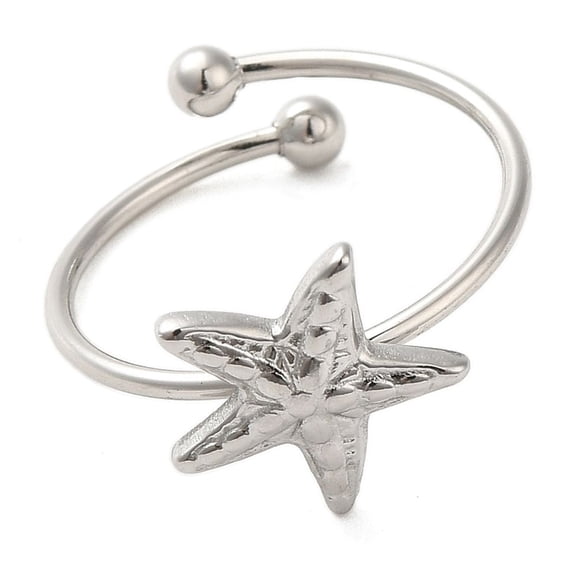 Non-Tarnish 304 Stainless Steel Open Cuff Ring Starfish Stainless Steel color US Size 7 3/4(17.9mm)