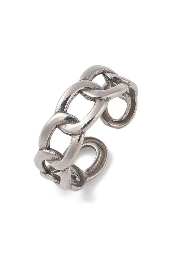 Non-304 Stainless Steel Oval Curb Chain Cuff Rings for Women Stainless Steel Color 7mm Adjustable