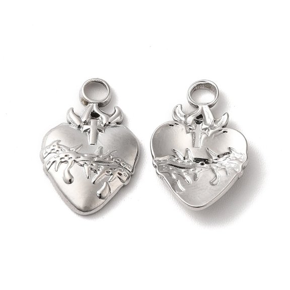 Non-Tarnish 304 Stainless Steel Pendant Heart Charm Stainless Steel color 17x11x2.5mm Hole: 2.5mm