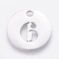 thumbnail image 1 of Non-Tarnish 304 Stainless Steel Pendants Cut-Out Hollow Flat Round with Number Stainless Steel color Num.6 19x1.5mm Hole: 2.5mm, 1 of 2